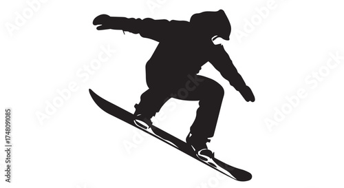 Silhouette of a snowboarder performing a jump, isolated on transparent background