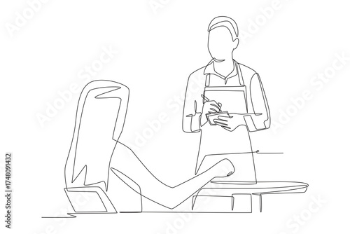 Consulting with store staff concept one-line drawing