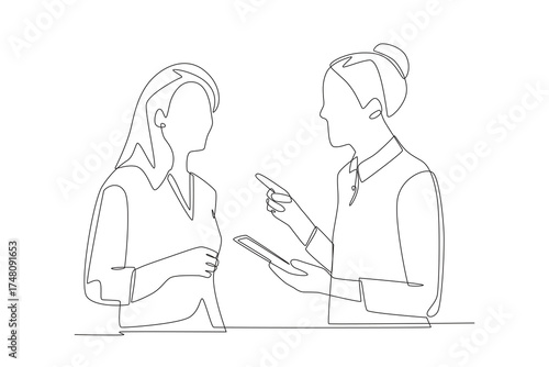 Consulting with store staff concept one-line drawing