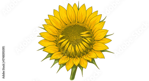 Detailed sunflower illustration isolated on white background for design projects