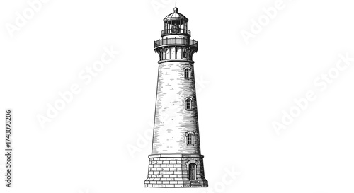 Detailed vintage lighthouse illustration on white background