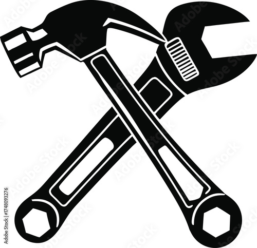 Hammer and Wrench Silhouette Vector