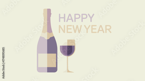 Happy new year champagne wine celebration toast cheers festive party holiday drink alcohol bottle glass event silhouette