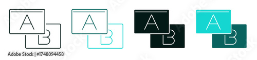 AB testing icon set. Social media, marketing or business concept. Line, solid color or black symbol for web and UI. Editable vector stroke illustration. Perfect for apps and digital platforms.