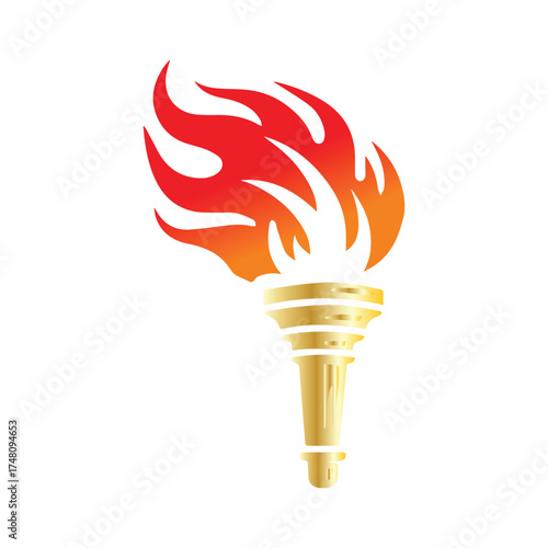 Symbol of victory, success, and achievement - golden torch with a bright flame representing honor, inspiration, and power, ideal for awards and competitions