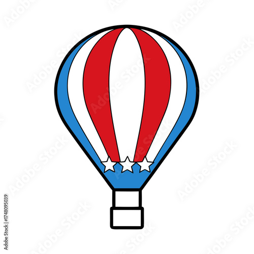 Vibrant red white and blue hot air balloon vector illustration for adventure travel and aviation