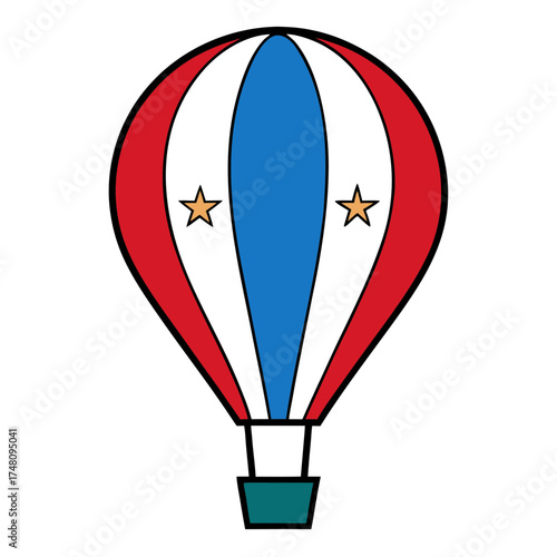 Patriotic hot air balloon vector illustration featuring stars and stripes design
