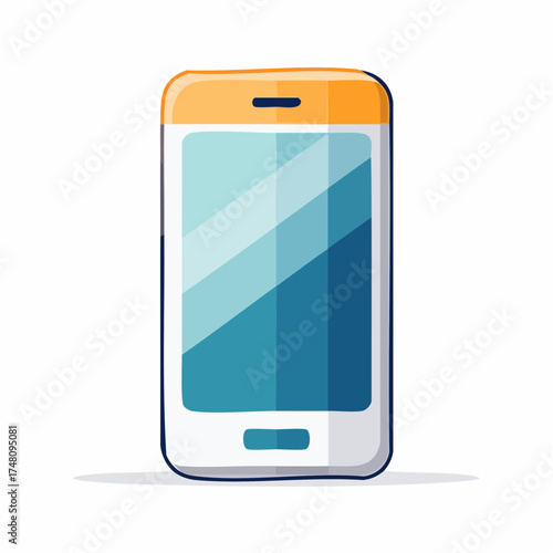 A colorful cartoon smartphone with a white body, orange top, and blue screen. Simple design, perfect for app icons or tech-related visuals.