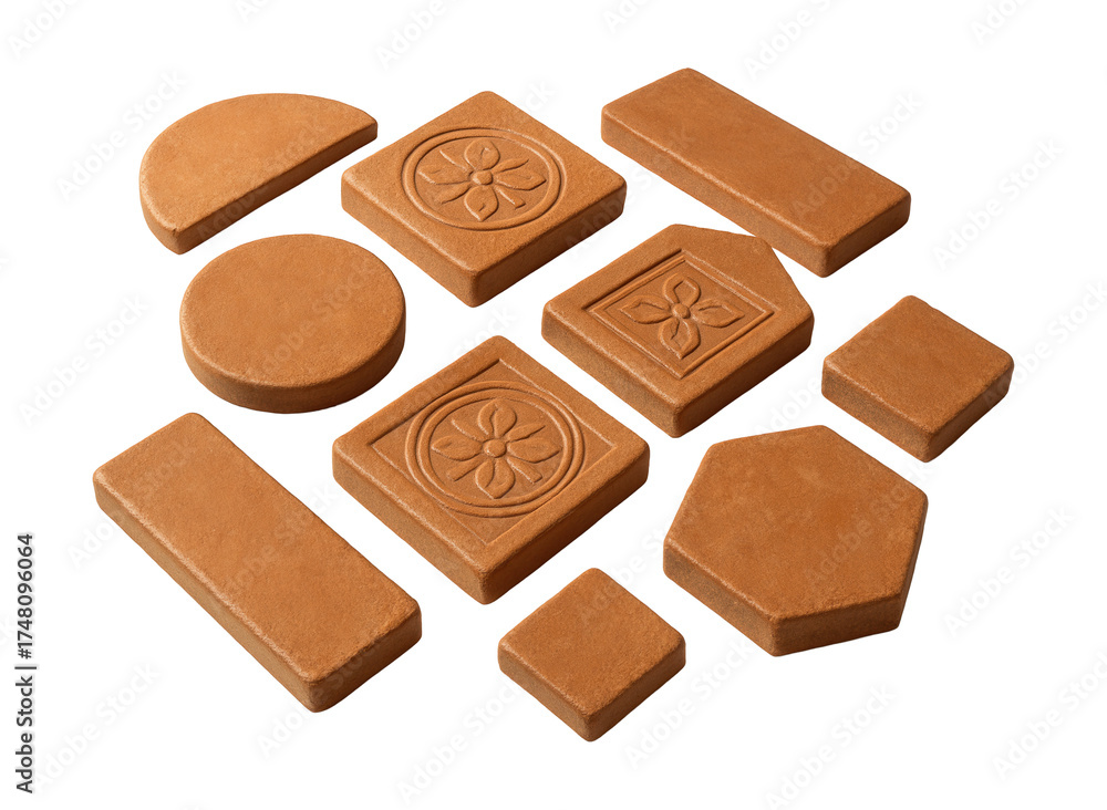 Fototapeta premium Terracotta pathway tiles, adding a Mediterranean touch to a private courtyard garden.