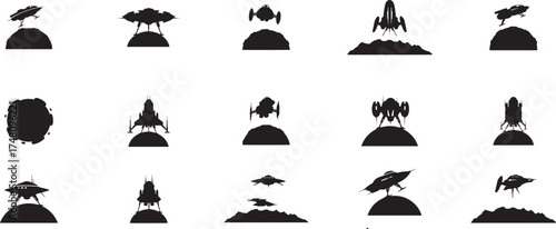 Collection of silhouetted trees and tropical island landscapes isolated on for design elements vector