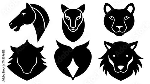 Elegant animal icons perfect for branding or design projects featuring a horse, fox, lynx, wolf, bat and an owl, this versatile set exudes modern style
