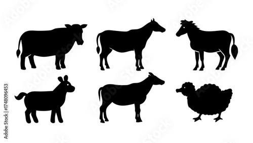 Charming farm animal silhouettes create a rustic, country aesthetic perfect for branding, children's products, and educational resources celebrating nature's beauty