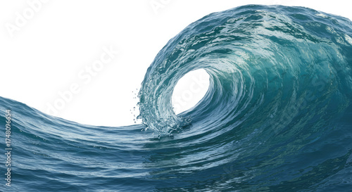 Dynamic Blue Ocean Wave Breaking in Motion with Water Spray.