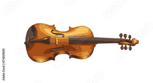 Isolated violin illustration detailed golden instrument on white background
