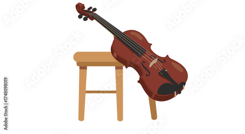 Isolated violin leaning on stool illustration for music and arts concepts