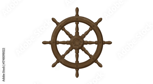 Isolated wooden ships wheel on white background for nautical design