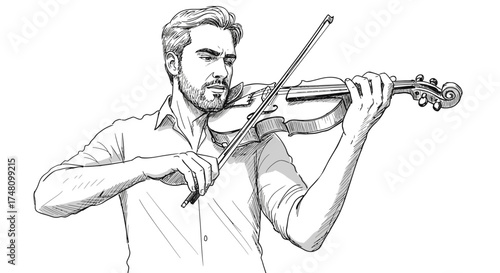 Musician playing violin artistic illustration of a man with instrument in hand