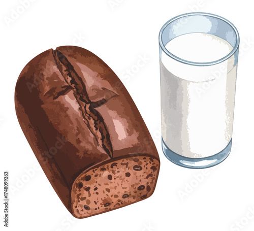 チョコケーキと牛乳の水彩風イラストセット　生成AI