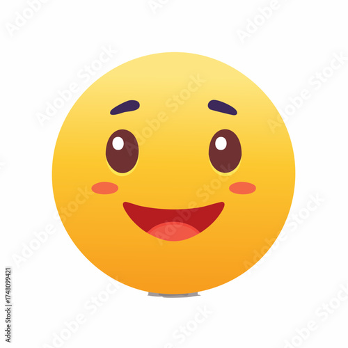 A cheerful yellow smiley face with rosy cheeks, smiling mouth, and expressive eyes conveys happiness and positivity.
