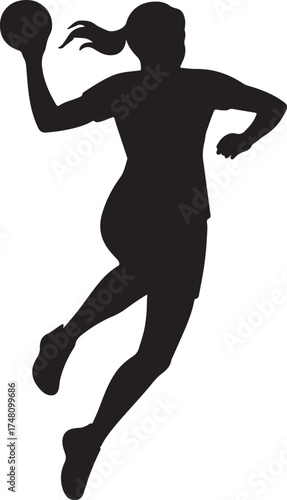 Handball players silhouette vector illustration, women throwing ball