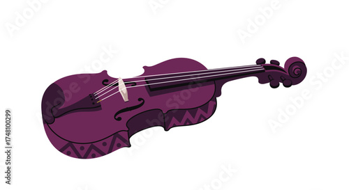 Purple violin illustration on white background for musical design