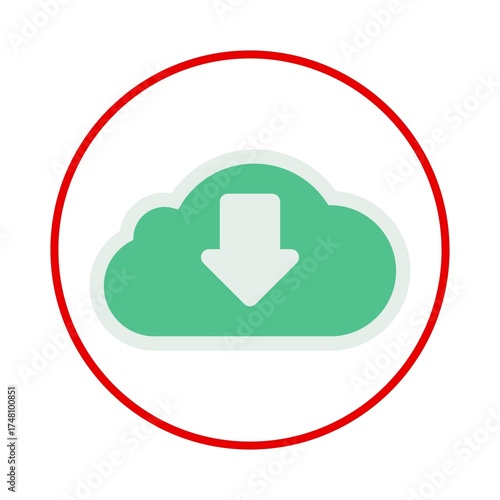 Green cloud icon with download arrow inside red circle