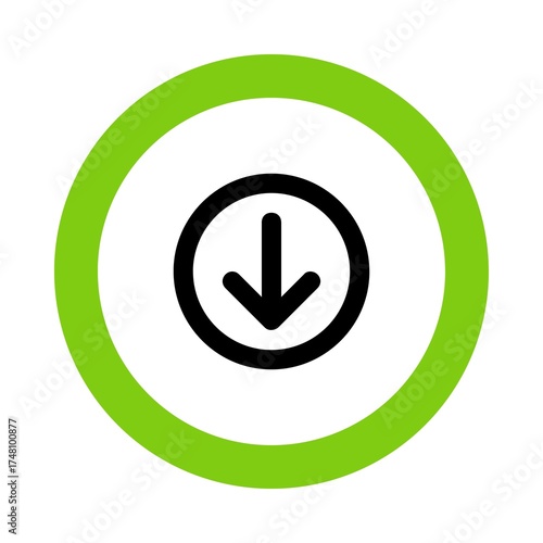 Green circle with black down arrow icon