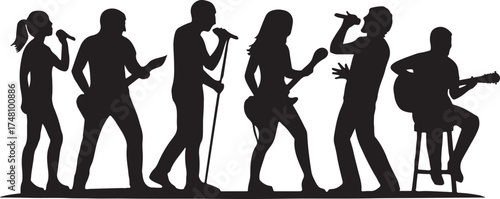 Silhouettes of musicians and singers performing