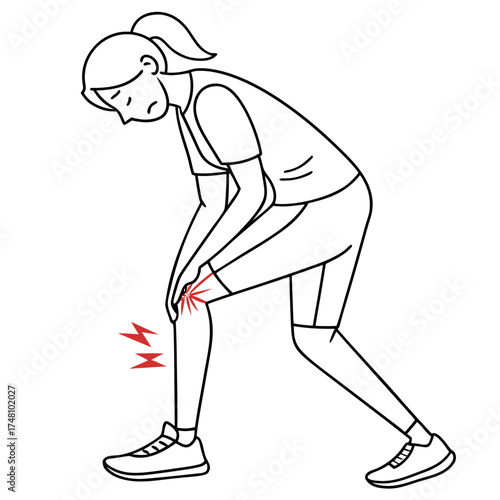 Vector art of woman with knee pain injury