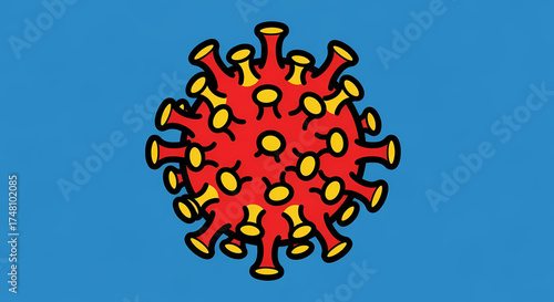 Vibrant stylized illustration depicting a microscopic viral pathogen, characterized by its distinctive spiked surface, representing the invisible threats of infectious diseases and their impact