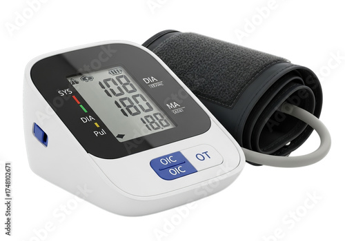 Modern digital blood pressure monitor with cuff for accurate home health monitoring and measurement