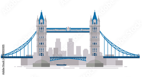 Vector illustration of a famous bridge with towers and city skyline