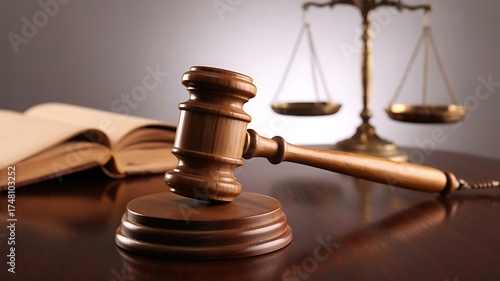 Gavel and Scales of Justice on a Wooden Desk