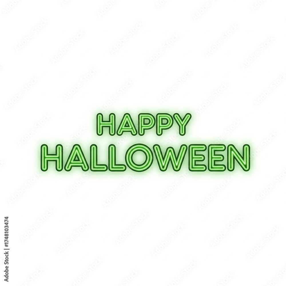 Fototapeta premium Glowing Green Happy Halloween Text on a White Background with Dark Accents Celebration