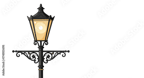 Vintage street lamp illustration detailed drawing on isolated setting