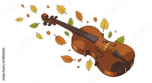 Autumn Melody A Violin's Serenade Amongst Falling Leaves in Magelang's Embrace