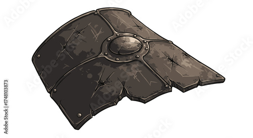 Weathered shield illustration on white background for conceptual design