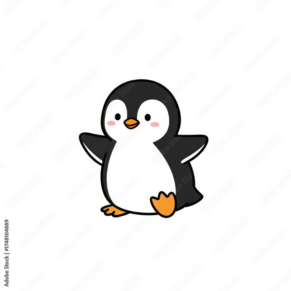 Fototapeta premium Pixelated Black and White Penguin with Orange Feet on a White Background