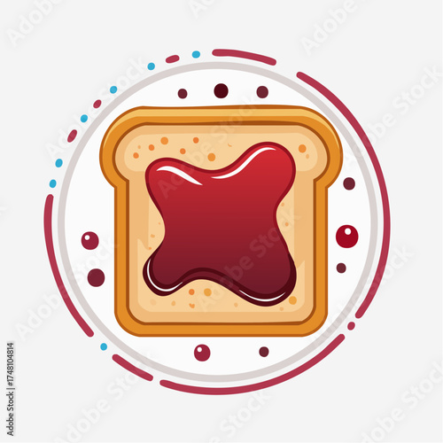 A charming illustration of a toast slice adorned with a luscious fruit preserve within a circular design