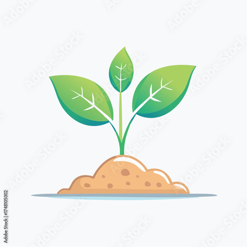 A cheerful illustration of a sprouting plant emerging from a small pile of earth