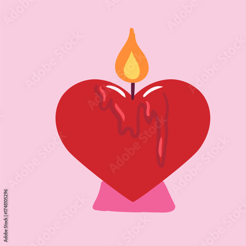 Valentine s Day romantic illustration. Vector illustration with cute red melted candle