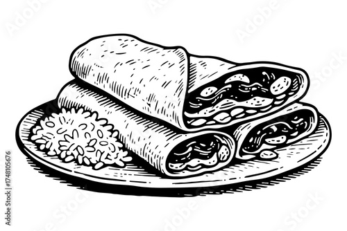 Enchilada vector engraving style illustration