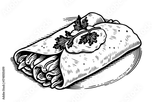 Enchilada vector engraving style illustration