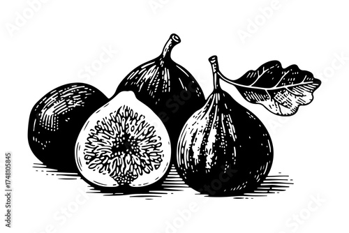 Fig Fruits vector engraving style illustration