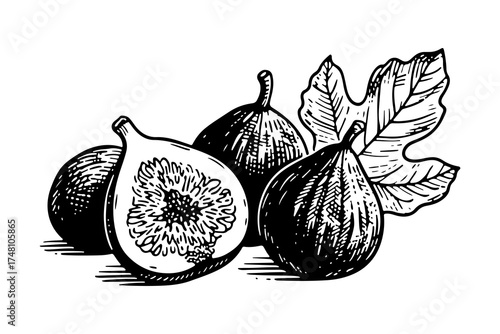Fig Fruits vector engraving style illustration