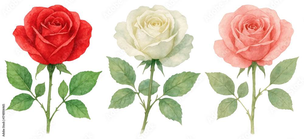 Naklejka premium PNG Three watercolor roses beautifully arranged, element set on transparent background