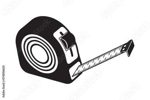 Black and white shows a tape measure slightly extended on a white background