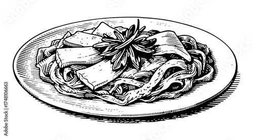 Kimchi vector engraving style illustration