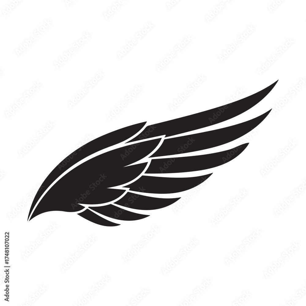Fototapeta premium Elegant black wing soars gracefully on a transparent background, ready for design