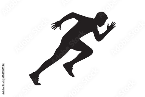 Silhouette shows a sprinting figure in motion against a clean white transparent background